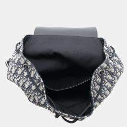 Dior Navy Black Leather Canvas Oblique Backpack