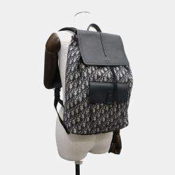 Dior Navy Black Leather Canvas Oblique Backpack