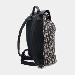 Dior Navy Black Leather Canvas Oblique Backpack
