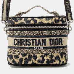 Dior Leopard Beige Canvas Vanity Handbag 