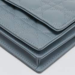 Pre Owned Dior Light Blue Cannage Leather Mini My Dior Top Handle Bag