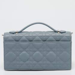 Pre Owned Dior Light Blue Cannage Leather Mini My Dior Top Handle Bag