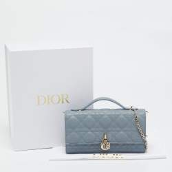 Pre Owned Dior Light Blue Cannage Leather Mini My Dior Top Handle Bag