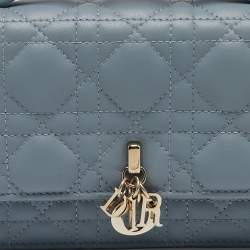 Pre Owned Dior Light Blue Cannage Leather Mini My Dior Top Handle Bag
