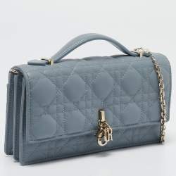 Pre Owned Dior Light Blue Cannage Leather Mini My Dior Top Handle Bag