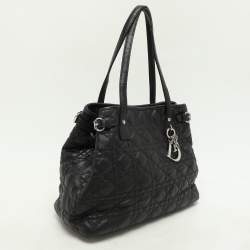 Pre Owned Dior Black Cannage Coated Canvas Small Panarea Tote
