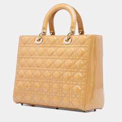 Dior Beige/Brown Large Patent Cannage Lady Dior