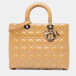 Dior Beige/Brown Large Patent Cannage Lady Dior