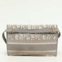 Pre Owned Dior Grey/White Oblique Canvas Saddle Belt Bag