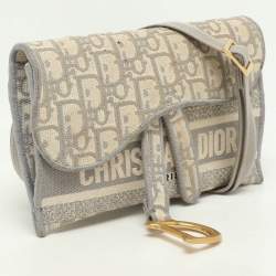 Pre Owned Dior Grey/White Oblique Canvas Saddle Belt Bag