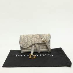 Pre Owned Dior Grey/White Oblique Canvas Saddle Belt Bag