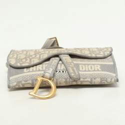 Pre Owned Dior Grey/White Oblique Canvas Saddle Belt Bag