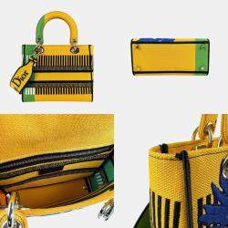Dior Yellow Green Blue Canvas Lady D-Lite Shoulder Bag