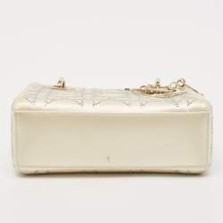 Pre Owned Dior Off White Cannage Satin Mini Crystals Embellished Lady Dior Tote