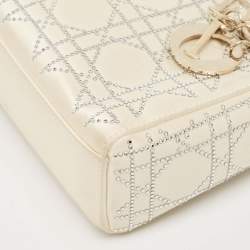 Pre Owned Dior Off White Cannage Satin Mini Crystals Embellished Lady Dior Tote