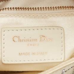 Pre Owned Dior Off White Cannage Satin Mini Crystals Embellished Lady Dior Tote