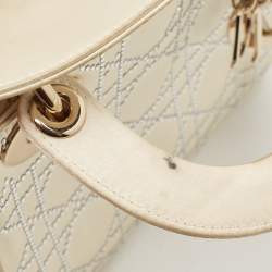 Pre Owned Dior Off White Cannage Satin Mini Crystals Embellished Lady Dior Tote