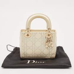 Pre Owned Dior Off White Cannage Satin Mini Crystals Embellished Lady Dior Tote