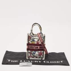 Pre Owned Dior Multicolor Canvas Floral Embroidered Phone Book Tote