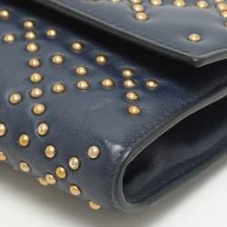 Dior Navy Blue Leather Studded Lady Dior Wallet on Chain