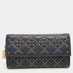Dior Navy Blue Leather Studded Lady Dior Wallet on Chain