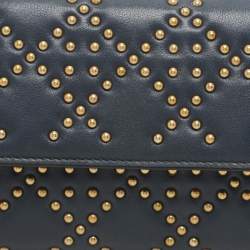 Dior Navy Blue Leather Studded Lady Dior Wallet on Chain