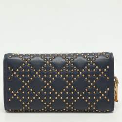 Dior Navy Blue Leather Studded Lady Dior Wallet on Chain