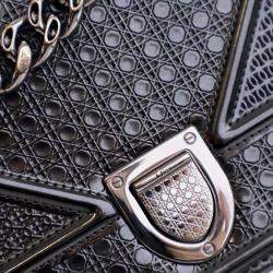 Dior Black Small Metallic Patent Microcannage Diorama Flap