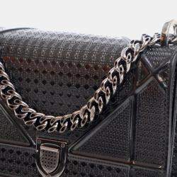 Dior Black Small Metallic Patent Microcannage Diorama Flap