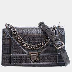 Dior Black Small Metallic Patent Microcannage Diorama Flap