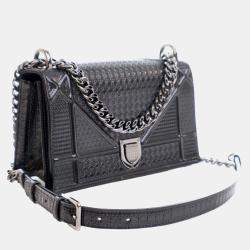 Dior Black Small Metallic Patent Microcannage Diorama Flap