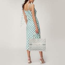 Pre Owned Dior Grey Oblique Embroidered Canvas Medium Book Tote