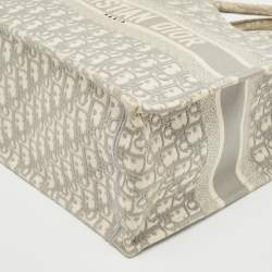 Pre Owned Dior Grey Oblique Embroidered Canvas Medium Book Tote