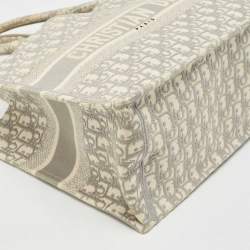 Pre Owned Dior Grey Oblique Embroidered Canvas Medium Book Tote