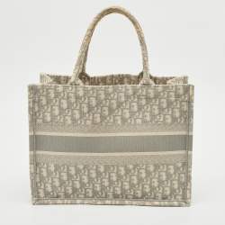 Pre Owned Dior Grey Oblique Embroidered Canvas Medium Book Tote