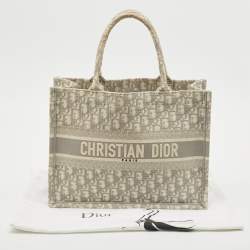 Pre Owned Dior Grey Oblique Embroidered Canvas Medium Book Tote