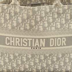 Pre Owned Dior Grey Oblique Embroidered Canvas Medium Book Tote