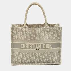 Dior Grey Oblique Embroidered Canvas Medium Book Tote