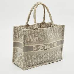 Pre Owned Dior Grey Oblique Embroidered Canvas Medium Book Tote