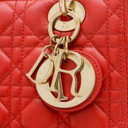 Christian Dior Red Lambskin Medium Dior Lady Cannage Bag