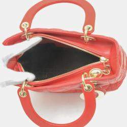 Christian Dior Red Lambskin Medium Dior Lady Cannage Bag
