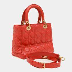 Christian Dior Red Lambskin Medium Dior Lady Cannage Bag
