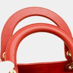 Christian Dior Red Lambskin Medium Dior Lady Cannage Bag