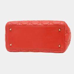Christian Dior Red Lambskin Medium Dior Lady Cannage Bag
