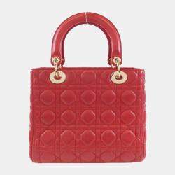 Pre Owned Christian Dior Red Leather Lady Medium Handbag