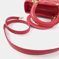 Pre Owned Christian Dior Red Leather Lady Medium Handbag