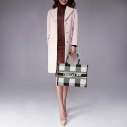 Dior Black/White Check'N'Dior Canvas Medium Book Tote