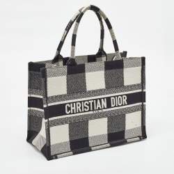 Dior Black/White Check'N'Dior Canvas Medium Book Tote