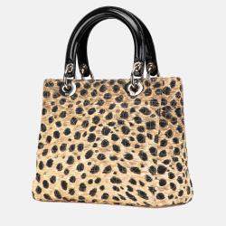 Dior Brown Medium Canvas Cannage Leopard Print Lady Dior