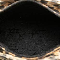 Dior Brown Medium Canvas Cannage Leopard Print Lady Dior